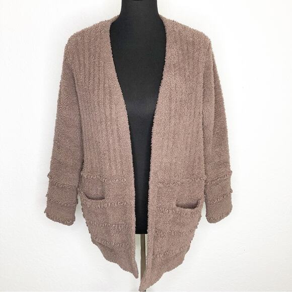 Barefoot Dreams Sweaters - Barefoot Dreams mocha brown open front loop trim cardigan size Small